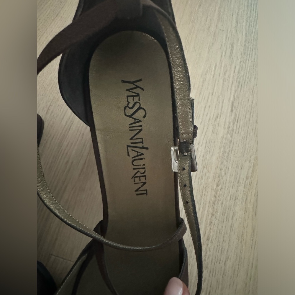 Yves Saint Laurent Vintage Open Toe Block Heel Strappy Sandals Brown Sz.7 Italy - Picture 11 of 11